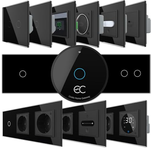 WLAN EC Touch Lichtschalter Berührungsschalter Dimmer Wechselschalter Rollladenschalter | Schuko Steckdose | Glas Panel Glasrahmen | App Steuerung | Schwarz (EC Steckdose)