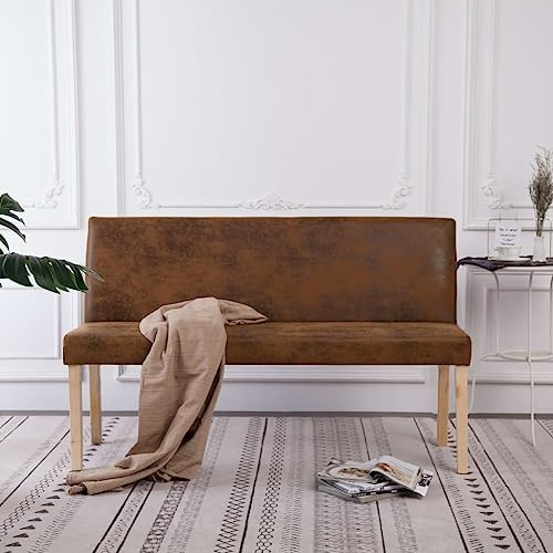 Fangmaliuyun 139,5 cm Esszimmerbank, Wildleder-Optik Braun/Natur, Kiefernholz, 48 cm Sitzhöhe, für Wohnzimmer Flur