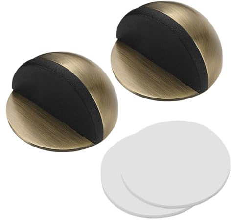 Antique Brass Door Stop - 2 Pack Floor Mounted with Adhesive for Glass & Sliding Doors, Bronze Color for Hardwood, Tile Floors