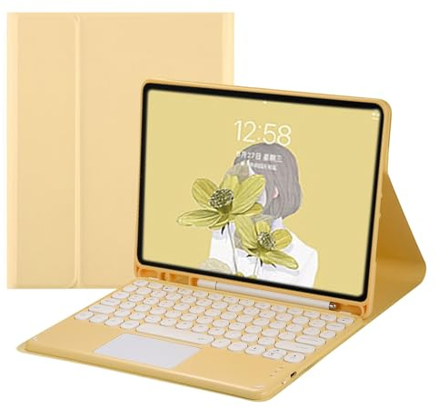 Disonbeir Touchpad Keyboard Case for iPad Pro 13-Inch M5/M4 (2025/2024) Case with Cute Round Key Detachable Color Trackpad Keyboard,Yellow