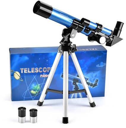 Aomekie Teleskop für Kinder und Einsteiger mit 10X Smartphone Adapter, Ausziehbarem Stativ, Tasche, Mondfilter und Aufrechtem Sucherfernrohr