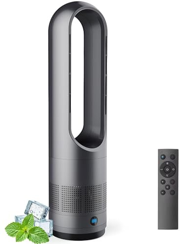 Bladeless Tower Fan with Air Purifier, 18 Inch Oscillating Fan, 80° Oscillation, 8-Hour Timer, 8 Speeds, Air Circulating Fan for Home and Office