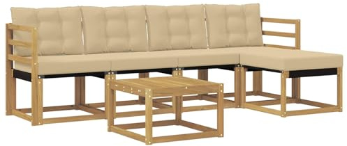vidaXL Outdoor-Sofagarnitur mit Kissen 6 pcs Weiß und Beige, Gartenmöbel, modernes Outdoor-Sofa, modulare Sitzgruppe für Terrasse und Lounge, langlebig und bequem