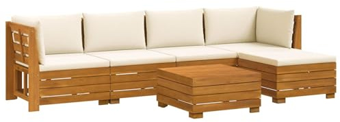 vidaXL Outdoor-Sofagarnitur mit Kissen 6 Stück Braun Massivholz Akazie, Akazienholz-Sofa, UV-beständiger Lounger, wetterfeste Couch, modulare Sitzgelegenheit für Gartenmöbel