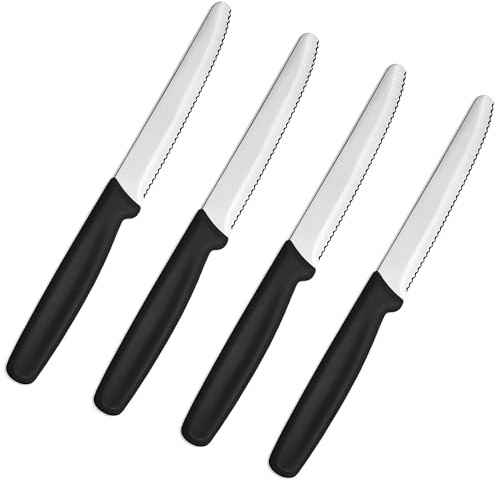Zuuyye Juego de 4 Cuchillos de Desayuno con Filoto - Cuchillos de Pan, Cuchillos para Untar, Cuchillos de Merienda Multi-Uso, Acero Inoxidable Negro