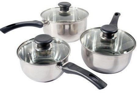 NEW 3PC PRIMA STAINLESS STEEL COOKWARE SAUCEPAN PAN POT SET KITCHEN MILK COOK