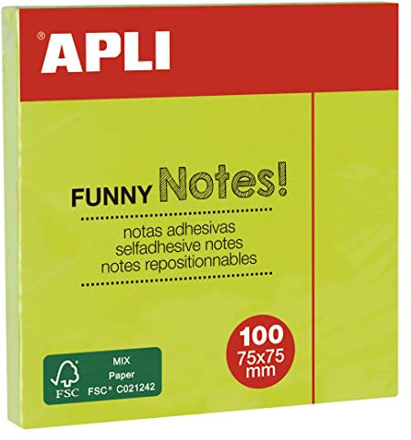 APLI 11899 Haftnotizen FUNNY 75 x 75 mm 100 Blatt neon grün