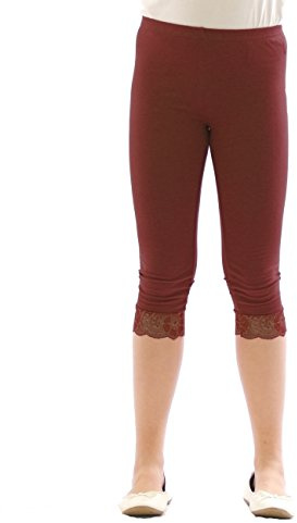 Mädchen Kinder Leggings Leggins Hose Capri 3/4 kurz mit Spitze Baumwolle Braun 128