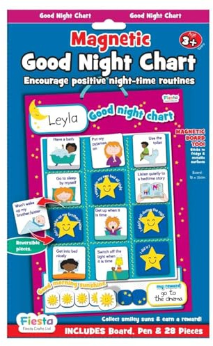 Fiesta Crafts Good Night Reward Chart, Magnetic Bedtime Routine Chart | Double-Sided Magnetic Pieces to Learn the Bedtime Routine, Magnetic Chart to Improve Children's Sleeping Habits