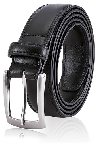 MILORDE Black Leather Belt, Fashion & Classic Design for Dress and Causal (Size 36 (Waist 34), Basic Black)