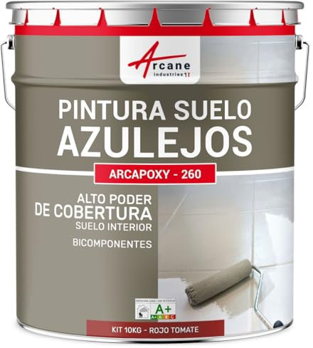 Peinture carrelage, sol, résine, pour recouvrir, faïence et carreaux : Arcapoxy sol carrelage - 10 kg (jusqu'à 50 m² en 2 couches) Rouge Tomate - RAL 3013 - ARCANE INDUSTRIES