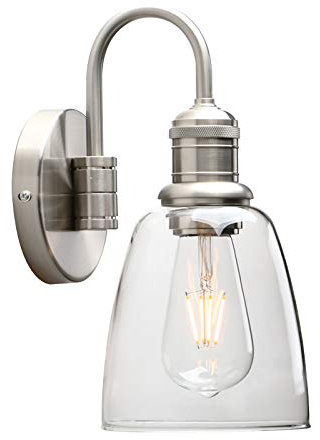 Yosoan Lighting Modern Vintage Industrial Bell Sconce Wall Light Fitting with 5.6” Clear Glass Lampshade, for Office Home Kitchen Living Room Bedroom Loft Bar (Brushed)