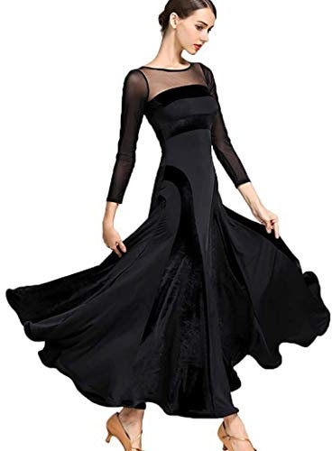 ZYLL Frauen moderner Walzer Tango Tanzen Kleidung Modern Dance Dress nationalen Standard Kleid Ballsaal Wettbewerb Kleid der Frauen,Schwarz,XL