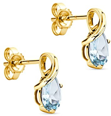 Orovi – Ohrringe Tropfenform aus 9 Karat Gelbgold (375) mit Aquamarin (0.58 ct) – Gold Ohrstecker Damen mit Edelstein in edler Krappenfassung – Goldohrringe allergenfrei & handgemacht (10 x 4.5 mm)