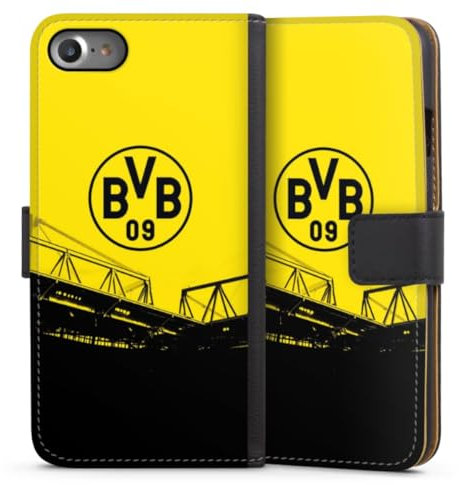 DeinDesign Klapphülle kompatibel mit Apple iPhone SE (2020) Handyhülle aus Kunst Leder schwarz Flip Case Borussia Dortmund BVB Fanartikel