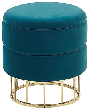 Beliani Pouf mit Stauraum Samt blaugrün rund 37 cm luxuriös Sitzhocker Samthocker Elgin