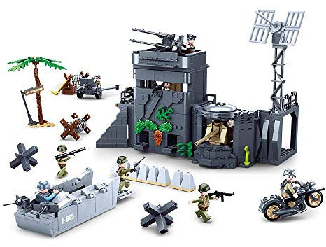 Sluban Klemmbausteine SL95721, WWII - Atlantikwall (765 Teile) [M38-B0861], Spielset , Klemmbausteine, Soldaten, mit Spielfigur, Army WWII, Für Kinder ab 4 Jahren , mehrfarbig
