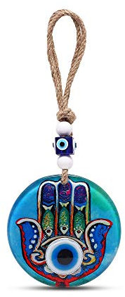 MYSTIC JEWELS Hamsa Hand der Fatima aus Glas mit türkischem Auge für Glück zu Hause (Modell 2)