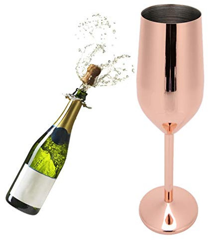 Flûte à Champagne en Acier Inoxydable, 200ml Verres à Vin Incassables Réutilisables Tasses de Gobelet pour Banquet de Fête de Bar de Mariage (Rose Doré)