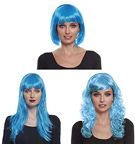 Türkise lange glatte Perücke mit Pony Kostüme Party Karneval Cosplay Damen Erwachsene