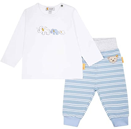 Steiff Baby - Jungen jogger + T-shirt met lange mouwen Shorts Set, Bright White, 80 EU