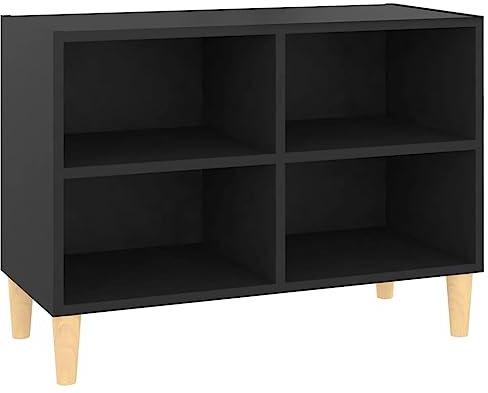 vidaXL Mobile TV con Gambe in Legno Massello Nero 69,5x30x50 cm