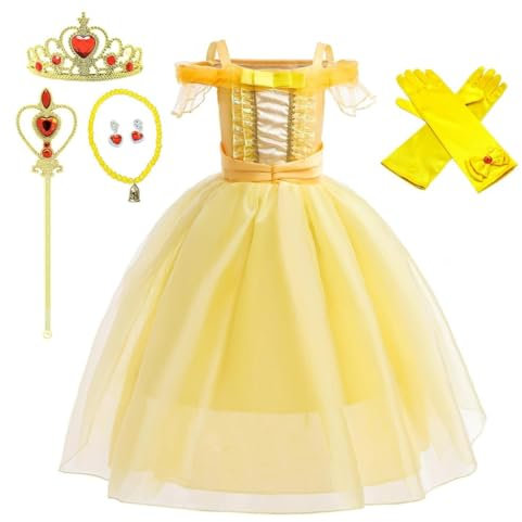 Lito Angels Prinzessin Belle Kleid Kostüm mit Zubehör für Kinder Mädchen Die Schöne und das Biest Verkleidung Größe 4-5 Jahre 110