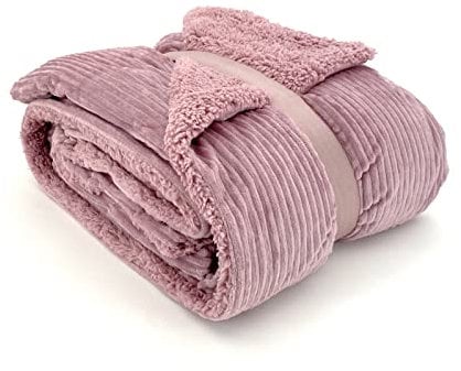 heimtexland ® Type767 Couverture super épaisse, en velours côtelé, avec fourrure Sherpa moelleuse, 200 x 150 cm, pour salon, rose