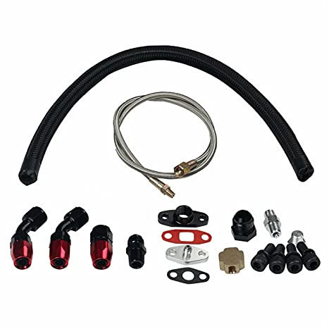 Shenghao Yige Store Turbolader Ölablass Return & Feed-Line-Kit T3 T4 T04E T60 T61 T70 Schwarz New Turbolader Edelstahl 1/8 Öl-Feed