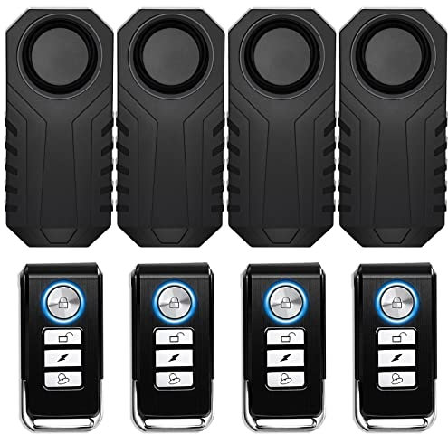 NineLeaf 4Stück Fahrradalarm, Anti-Diebstahl-Gerät für Motorradfahrzeuge mit Fernbedienung, 113 db Super laut, Empfindlichkeit mit 7 Stufen