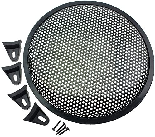 FDXGYH Lot de 2 grilles de haut-parleur en maille métallique de 25,4 cm pour caisson de basses avec vis de montage pour haut-parleur audio domestique et de voiture Noir