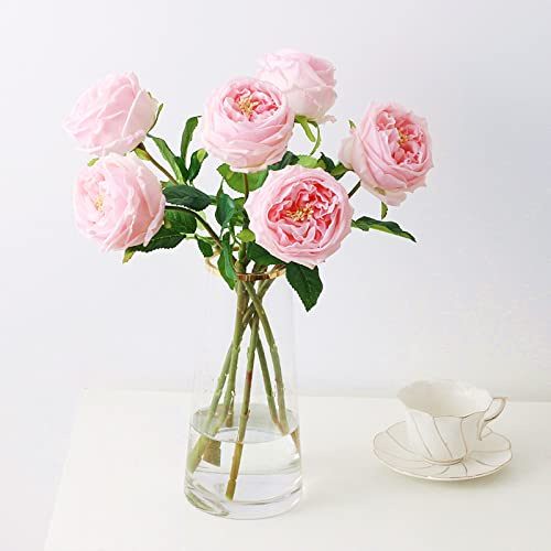 Ukeler Pink Austin Rosen Hochzeitsstrauß 4 Stück Real Touch Latex Künstliche Blumen für Heimdekoration Blumenarrangement Hochzeit Tafelaufsätze