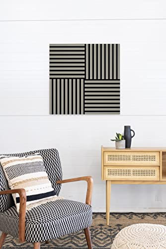 Leiste24 Lamellenverkleidung - Wandverkleidung - Akustikpaneel 400 x 400 mm - Akustikfilz Schwarz - Lamellendekor Olive