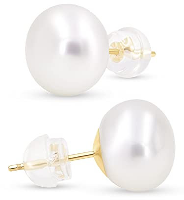 KEZEF Perlenohrringe 585 Gold | Echte Süßwasserperlen Ohrstecker Damen | Perlen Weiß | 14K Gold Stecker | Hypoallergen | Verschiedene Größen