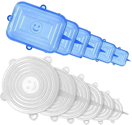 RUPECA Lotto 12 Coperchi in Silicone Estensibile, Coperchi Riutilizzabili Elastici, 12 Taglie Eco Coperchio in Silicone Stretch Adatta Diverso Contenitore, Mantenere Il Cibo Fresco