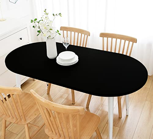 Wolkemer Ovale Tischdecke, Elastan, Stretch, schwarz, Cocktail-Tischdecke, elastischer Rand, Topper, Kappe für Esszimmer, Hochzeit, Party, Picknick, 122 x 172 cm