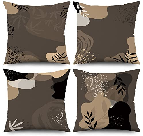 ASDCXZ Boho Kissenbezug 40x40 cm 4er Set Braun, Modern Abstrakt Kunst Boho Style Blätter Sofa Dekokissen Kissenbezüge Kissenhülle Waschbar Polyester Flachs Textil Outdoor Polster Kopfkissenbezug
