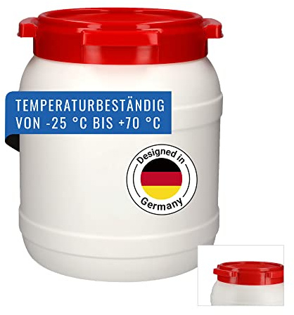 DENIOS® Weithalsfass, Maximal sichereres Weithalsfass, Fass, Fässer, Kunststofffass, Kunststofffässer, Rundfass (15 Liter)