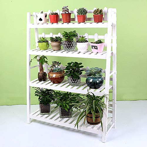 AFLCIO 4-stöckiges klappbares Pflanzenständer-Regal für Garten, Holz, Blumentopf, Leiter, Ständer, Gartenhalter, Display-Regal, Leiter, Außen/Innen, Weiß-70 * 31 * 115 cm