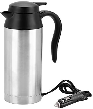 BuyWeek Wasserkocher für Auto, 24V 750ml Edelstahl Reisewasserkocher, Tragbarer Elektroauto Wasserkocher mit Zigarettenanzünder für Heißwasser Kaffee Tee Milch