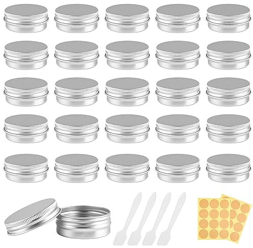 20 Stück Aluminium Leer Döschen 15ML Rund Cremedosen zum Befüllen Reise Tiegel Kleine Metalldose Blechdose mit Schraubdeckel für Lippenbalsam Kosmetik Creme Lotion (mit Aufkleber und Mini-Spatel)
