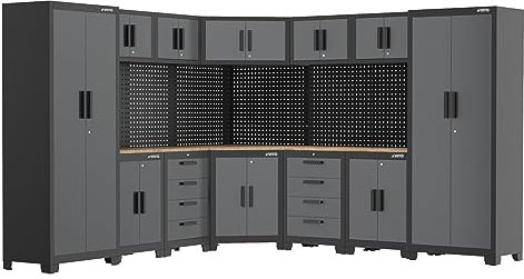 VITO Männerküche - 21-TLG Werkstatteinrichtung Set mit Schubladen ca. 473 x 50 x 200 cm, Garage Werkstatteinrichtung, Werkbank, Werkzeugschrank, Werkbank mit Holzarbeitsplatte - (VIAGCSETC)