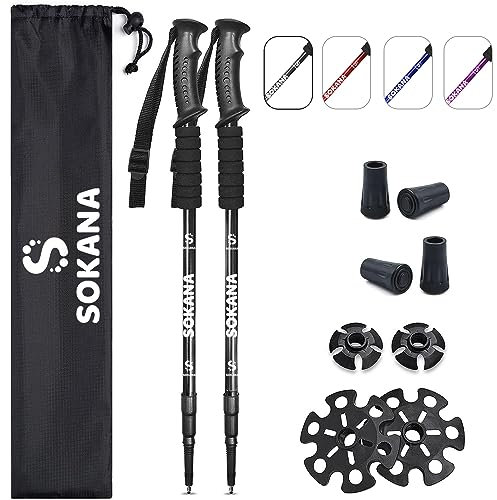 SOKANA Walking Poles 2 Pack Folding Walking Sticks for Men and Women | Lightweight Trekking Poles with Quick Lock System for Hiking Climbing Camping - Black