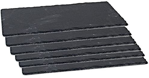 Pack de 6 bandejas de Pizarra, Ideales para Servir Comida de Manera Elegante, Platos para alimentación, degustación, Tablas Embutidos, hostelería, bandejas rústicas (32 x 17,5 cm)