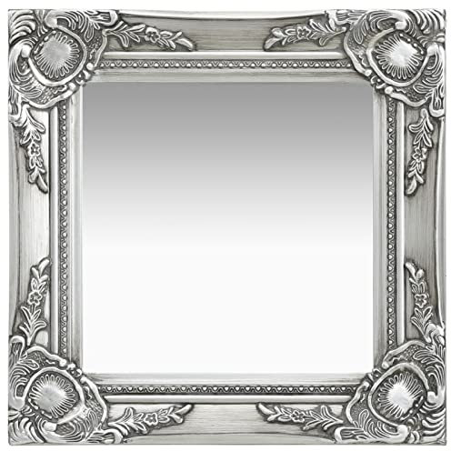 Homgoday Wandspiegel im Barock-Stil, 40 x 40 cm, Silber, Badezimmerspiegel, Vanity Spiegel, Badezimmerspiegel