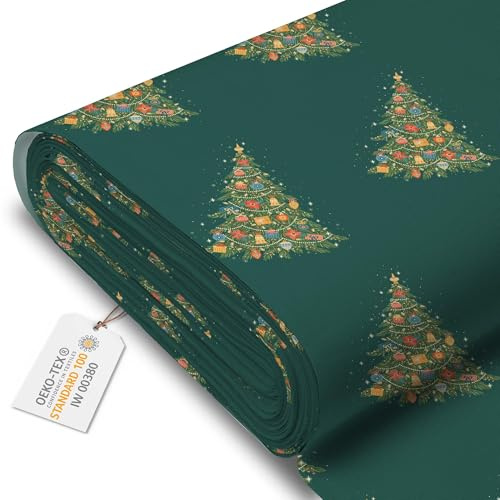 DreamRoots Oxford Weihnachtsstoff Meterware, Colorful Christmas Tree | wasserdicht, wasserabweisend, Deko-Stoff, OEKO-TEX, 220 g/m² 600D, Weihnachtsmotiv, zum Nähen & Basteln