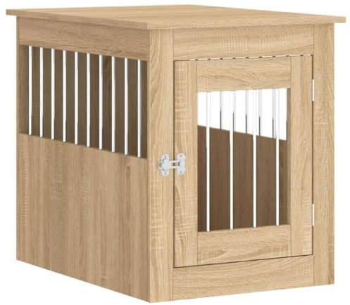 vidaXL Jaula para Perros, Perrera con Ventilación Cerradura, Caseta Refugio para Mascotas, Mesita Auxiliar, Madera de Ingeniería Roble Sonoma