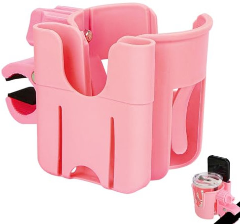 Biiange 2-in-1 Walker Cup Holder with Phone Holder, Bike Cup Holder, Rotation Drink Holder for Bike, Wheelchair, Walker, Bicycle, Fits Most Cups (1Pack, Pink)