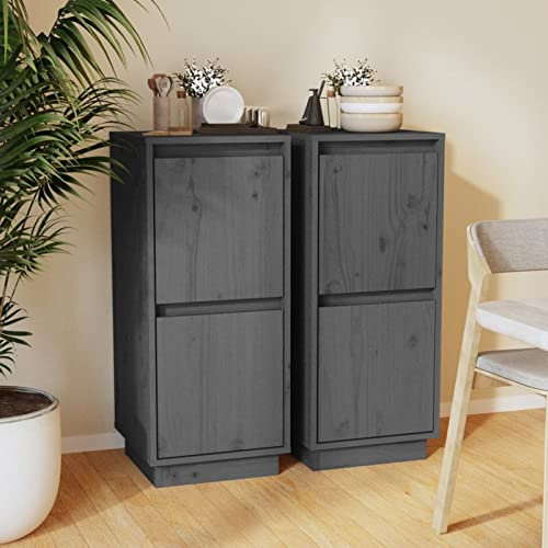 LAPOOH Sideboard, Kommode Schlafzimmer, Kommoden & Sideboards, Wohnzimmerschrank, Flur Kommode, Zimmer Möbel,s 2 STK. Grau 31,5x34x75 cm Massivholz Kiefer