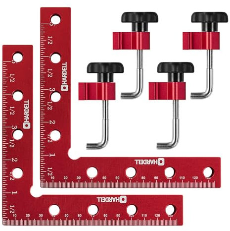HARDELL 90 Degree Positioning Squares Right Angle Clamps 5.5 x 5.5(14 x 14cm) Aluminum Alloy Woodworking Carpenter Corner Clamping Square Tool for Picture Frame Box Cabinets Drawers